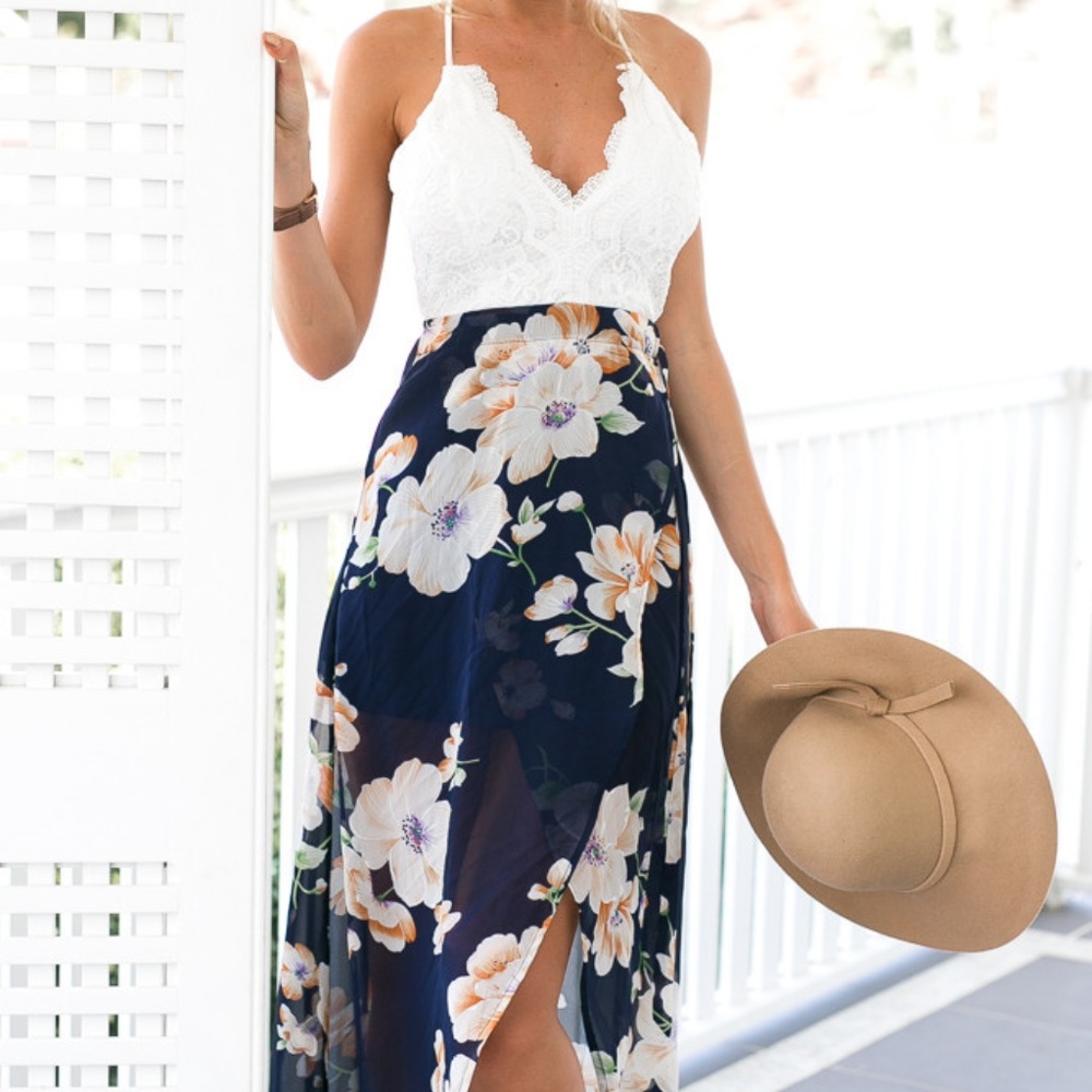 NEW! White and Floral Bohemian Dress